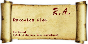 Rakovics Alex névjegykártya